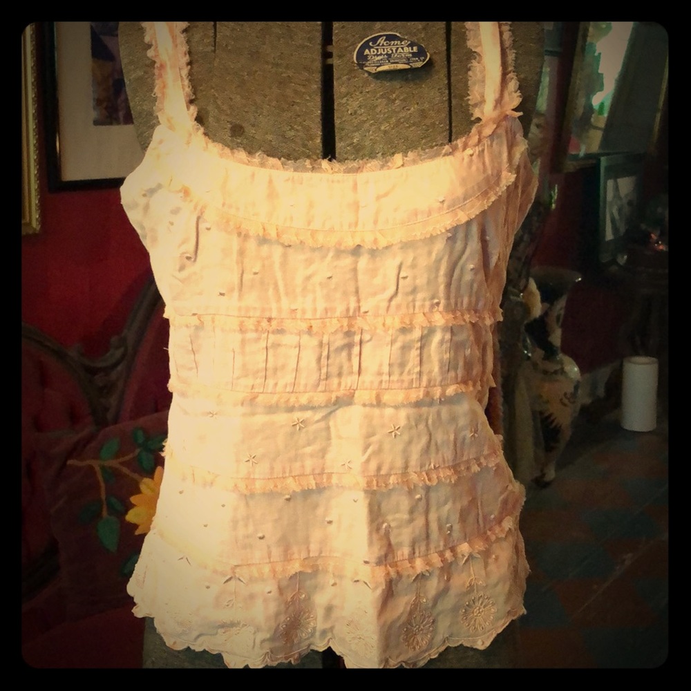 Cotton embroidered tank with eyelash fringe